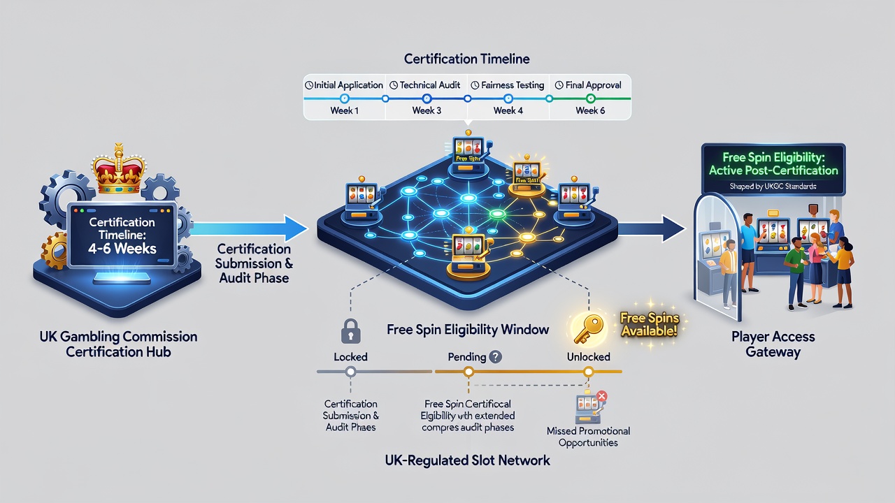 Network dashboard displaying free spin eligibility status for certified slot titles