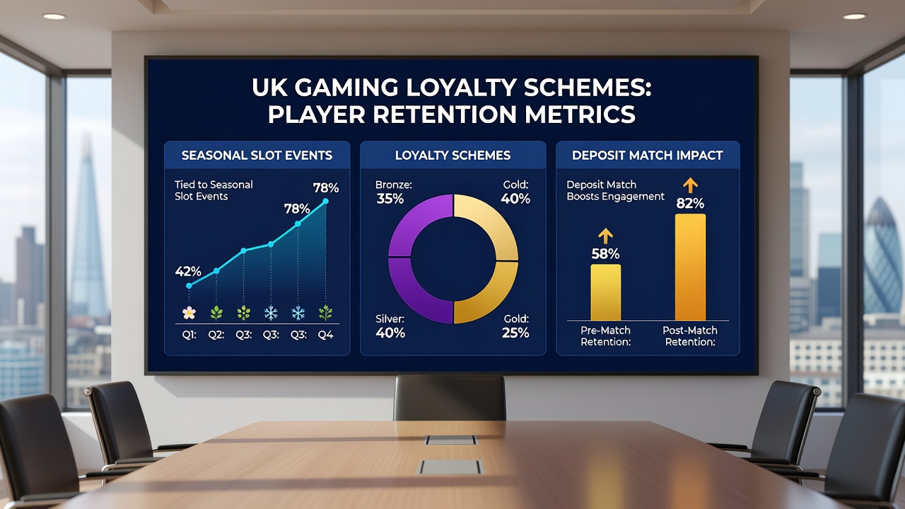 Data visualization of deposit matching impact on loyalty retention during UK seasonal slot campaigns