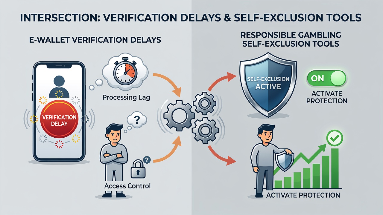 Flowchart illustrating how self-exclusion requests override pending e-wallet verifications on live blackjack platforms